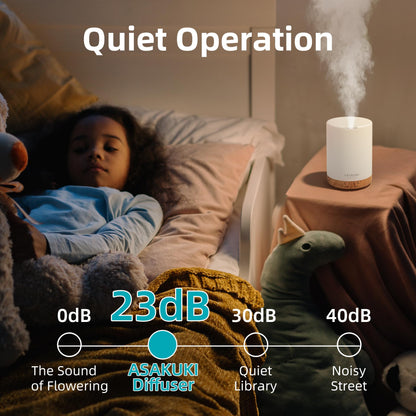 ASAKUKI 300ML Essential Oil Diffuser, Quiet 5-in-1 Premium Humidifier, Home Fragrance Aroma Diffuser with 7 LED Color Changing Light and Auto-Off Switch -Light Brown