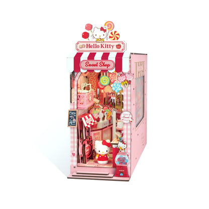 Hands Craft Hello Kitty Sweet Shop Book Nook Kit – Official Sanrio DIY Miniature Shelf Insert with Touch LED – 149-Piece 3D Puzzle for Adults & Teens – Kawaii Decor, Collectible Diorama Craft Kit