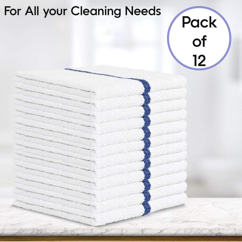 Nabob Wipers Kitchen Bar Mop Terry Towels 12 Pack - 100% Cotton - Size 14x17 - Perfect for Your Home, Kitchen, Bathroom, Bars, Restaurants & Auto - Super Absorbent (Blue Stripe)