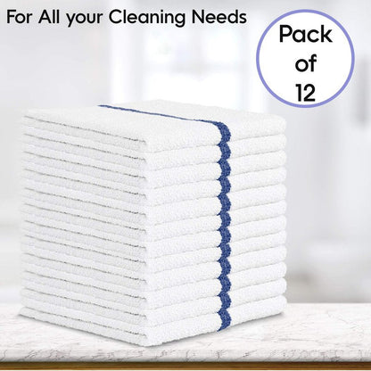 Nabob Wipers Kitchen Bar Mop Terry Towels 12 Pack - 100% Cotton - Size 14x17 - Perfect for Your Home, Kitchen, Bathroom, Bars, Restaurants & Auto - Super Absorbent (Blue Stripe)