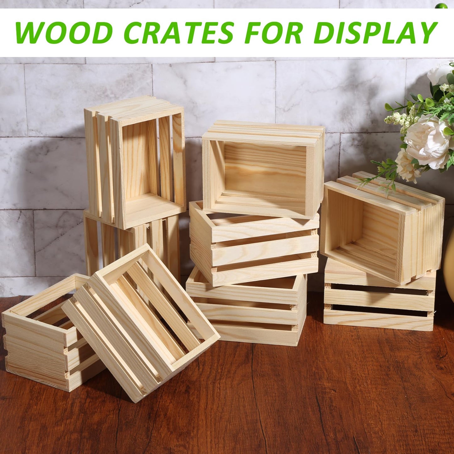 Sibosen 12PCS Decorative Wood Crates Nesting Storage Container, Samll Bikini Box, 5" Farmhouse Decorative DIY Wooden Storage Boxes, Rustic Wooden Crates for Storage Display