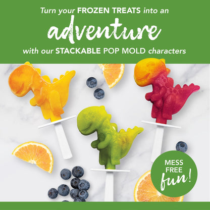 Tovolo Dinosaur Popsicle Molds for Kids Pack of 4 Dino Ice Pop Molds with Sticks, Stackable Popsicle Molds or Toddlers, BPA Free Silicone Fun Frozen Ice Popsicle Molds with Drip Guards