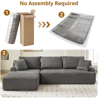 GAOMON 106" Modular Sectional Couch with L-Shape Left Chaise, Modern Boneless Couches for Living Room, Corduroy Fabric Loveseat Sofa Sleeper with Deep Seat, No Assembly Required, Dark Grey