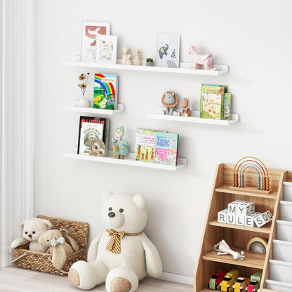 24 inches 3 Packs, Picture Ledge Shelf for Wall, Solid Pine Wood Nursery Book Shelves Floating Ledge Shelves for Kids'
