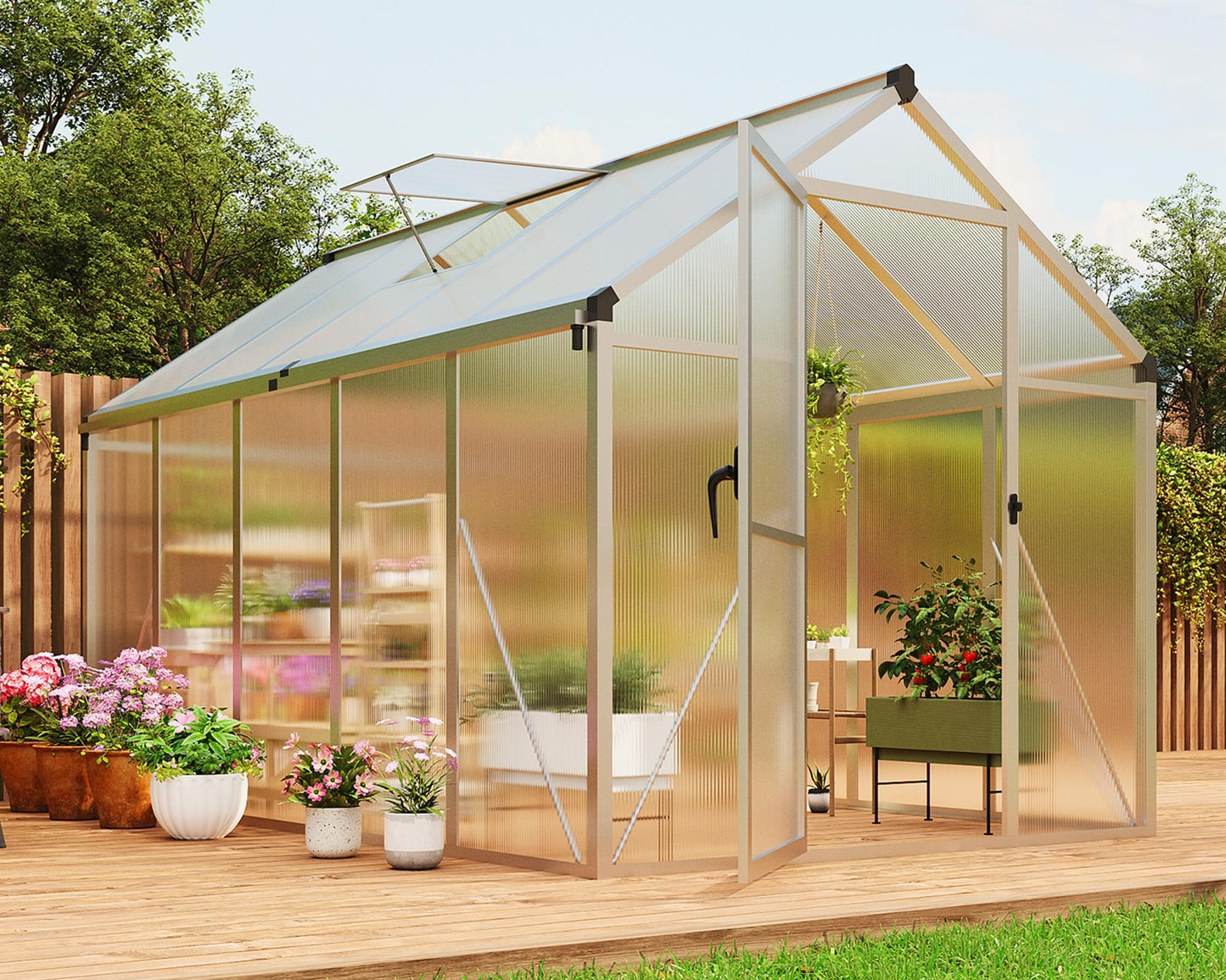 IDEALHOUSE 6×10 FT Greenhouse, Large Walk in Greenhouses for Outdoors and Garden Planting, Polycarbonate Greenhouse with Enhanced Aluminum Frame, Green Houses with Quick Setup Structure and Roof Vent