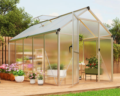 IDEALHOUSE 6×10 FT Greenhouse, Large Walk in Greenhouses for Outdoors and Garden Planting, Polycarbonate Greenhouse with Enhanced Aluminum Frame, Green Houses with Quick Setup Structure and Roof Vent