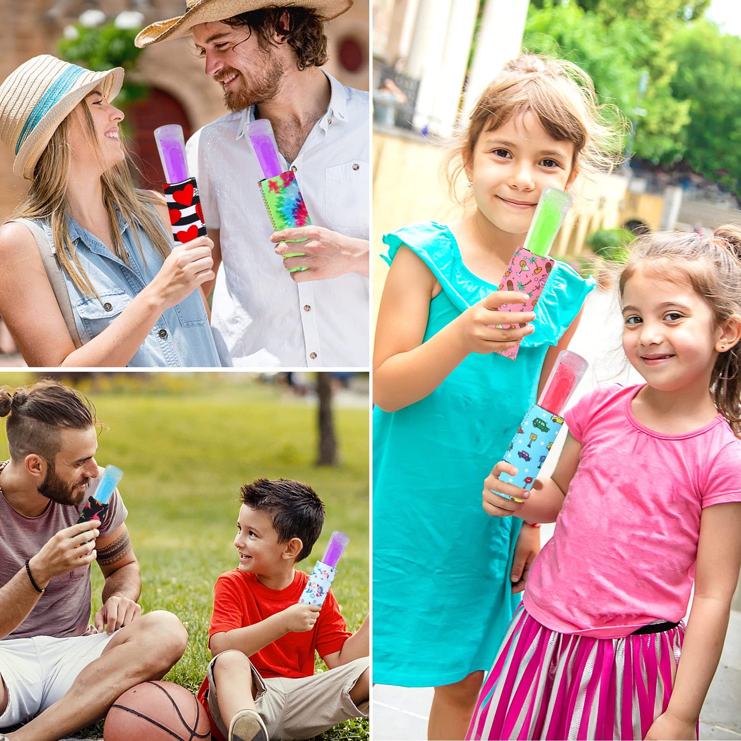 JANYUN 24 Pack Ice Pop Sleeves Neoprene Freezer Pop Sleeve Popsicle Covers Holders Bags BPA-Free for Kids Party Supplies (Colorful)