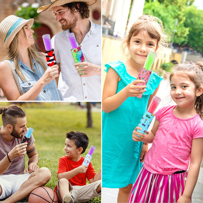 JANYUN 24 Pack Ice Pop Sleeves Neoprene Freezer Pop Sleeve Popsicle Covers Holders Bags BPA-Free for Kids Party Supplies (Colorful)