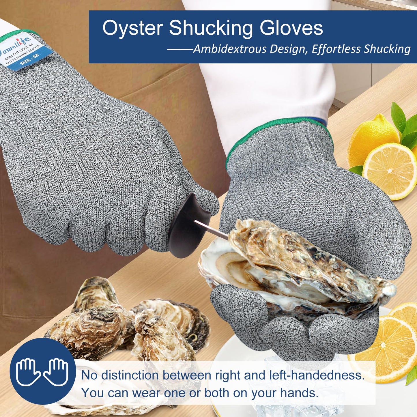 Dowellife Cut Resistant Gloves A9 Maximum Protection - Food Grade Kitchen & Chef Gloves for Food Prep, Knife Cutting, Mandoline Slicing, Butcher, Oyster Shucking, Fish Handling (Large)