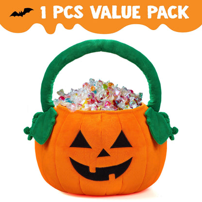JOYIN Halloween Pumpkin Plush Tote Bucket, 11 X 13.4 inches Candy Trick or Treat Bag, Cute Halloween Basket with Handle for Kids Girl Boy Trick or Treating, Party Favor Supplies , Kids Gifts Goody Bag