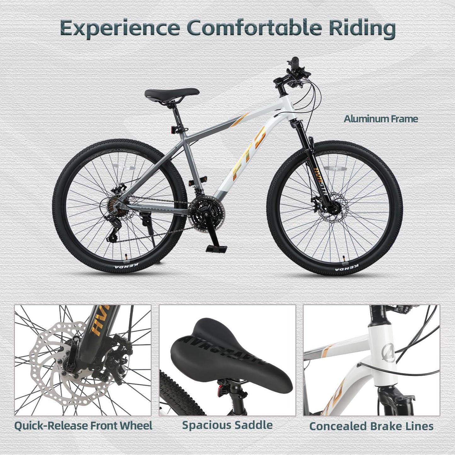 AVASTA 26-inch Mountain Bike for Man Male and Woman Female Adult with Lightweight Aluminum Alloy Frame and Dual Disc Brakes,Front Suspension,21-Speed Gear Shifters,Hidden Brake Cables,Golden