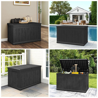 Skepphlay 230 Gallon Deck Box Large Outdoor Storage Box, Black Waterproof Deck Storage Bench, 440 lbs Load Capacity Outdoor Storage Bin for Garden, Patio, Pool, Boat