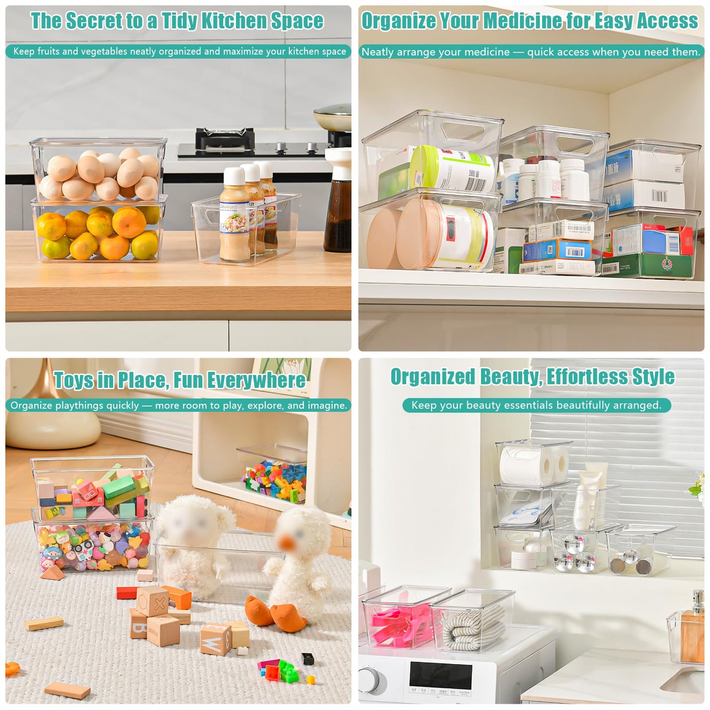 6 Pack Small Clear Storage Bins with Lids, Acrylic Arts and Craft Storage Containers, Stackable Clear Plastic Craft Storage Bins with Handles for Pantry Organizers and Storage, Kitchen, Fridge, Office