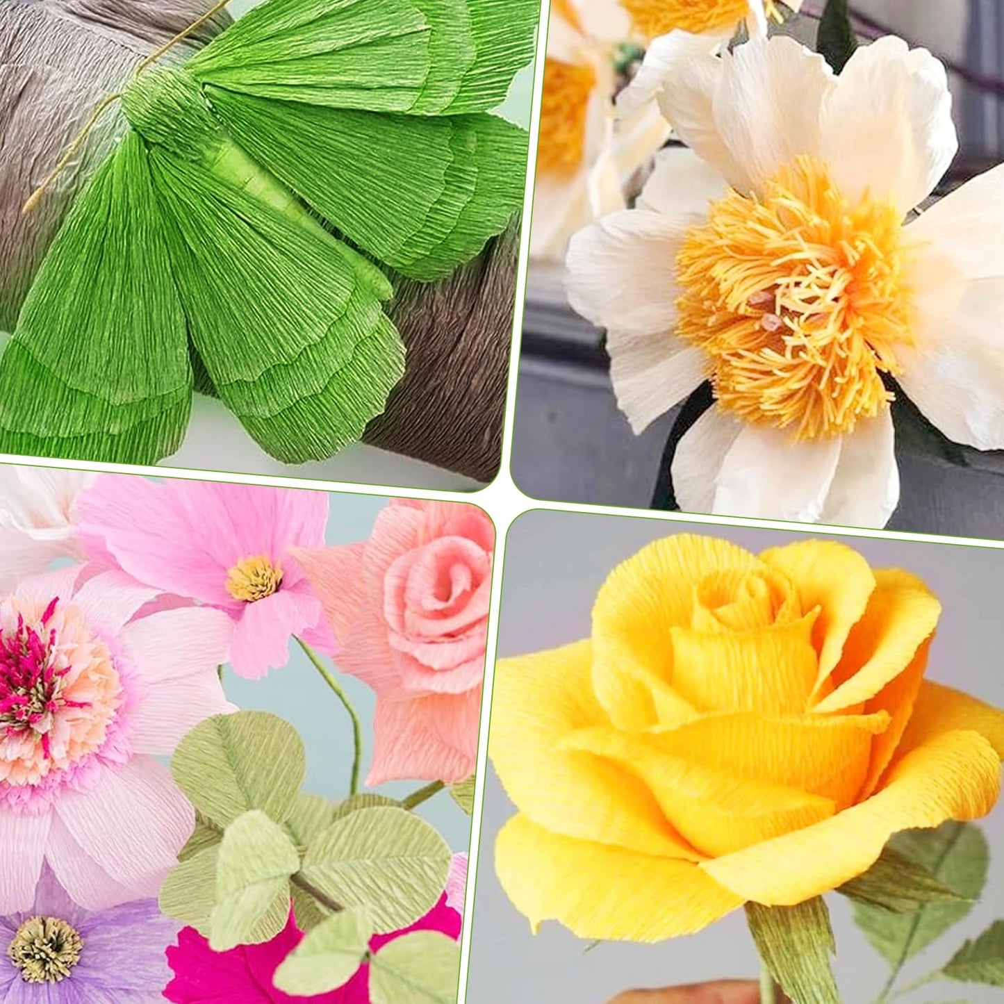 57pcs 6 Rolls Crepe Paper DIY Flower Making Kit, Size 10" x 98" Craft Streamers Include Floral Tape & Stem Wire for Wedding, Party, Festival Decorations for Gift Wrapping & Paper Flowers