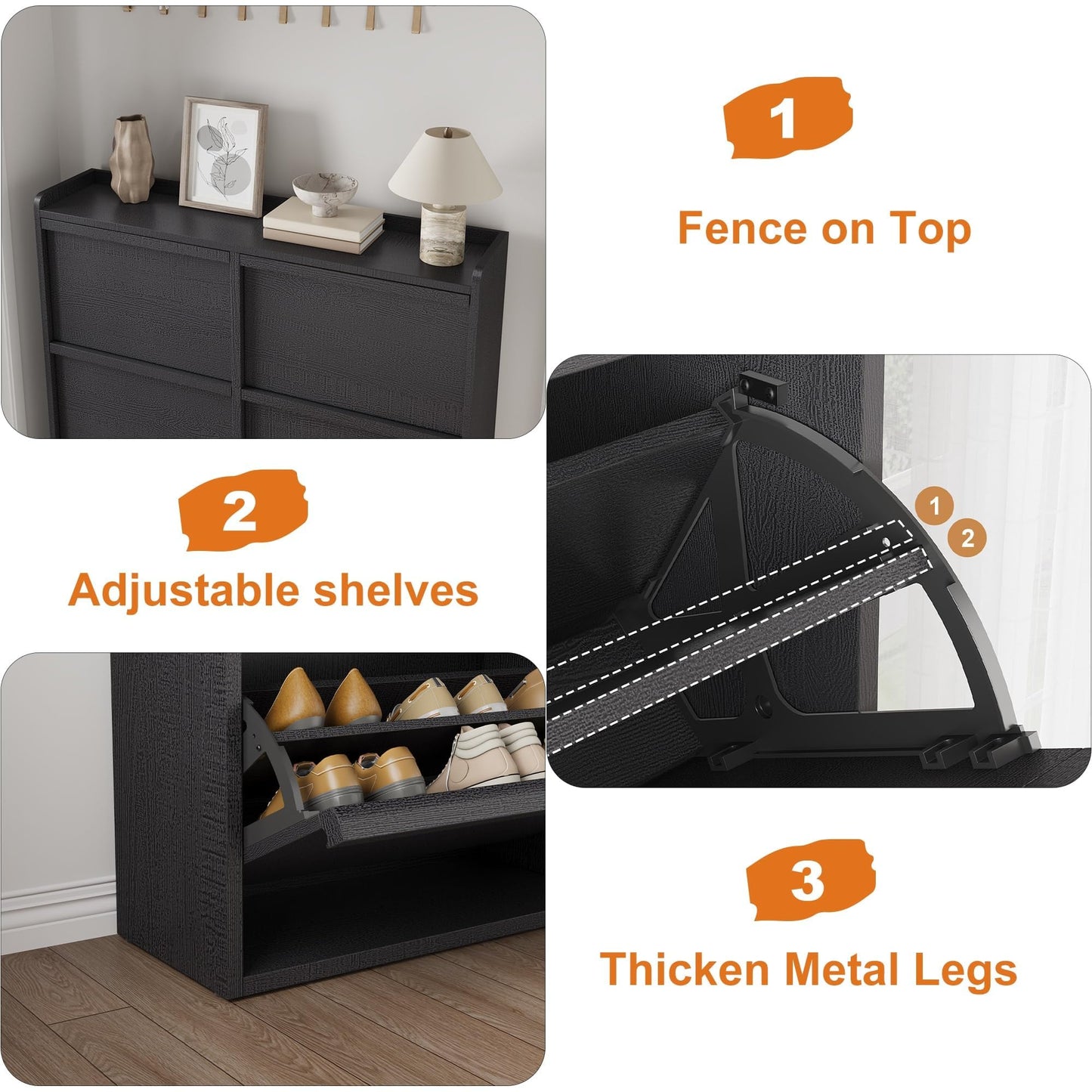 Patikuin Shoe Storage Cabinet with 6 Flip-Down Doors, Wooden Entryway Shoe Organizer with Adjustable Shelf, Hidden Hallway & Living Room Storage