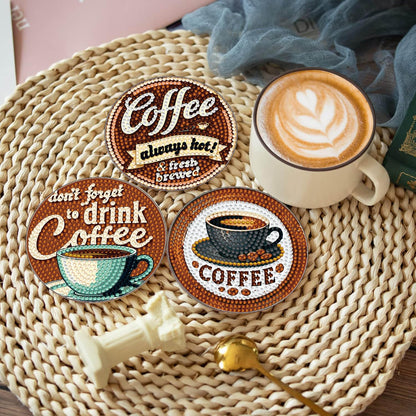 8 PCS Coffee Diamond Art Coasters Kits, Diamond Painting Coasters with Holder Set of 8, DIY Drink Art Crafts Supplies for Adults Cup Mat House Warming Gifts Non-Slip 3.9inch