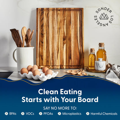 Sonder Los Angeles Laurel Cutting Board | Teak Edge Grain Cutting Board for Kitchen with Juice Groove | Reversible Charcuterie Butcher Block | Gift Box Included | 18x14x1.25 in