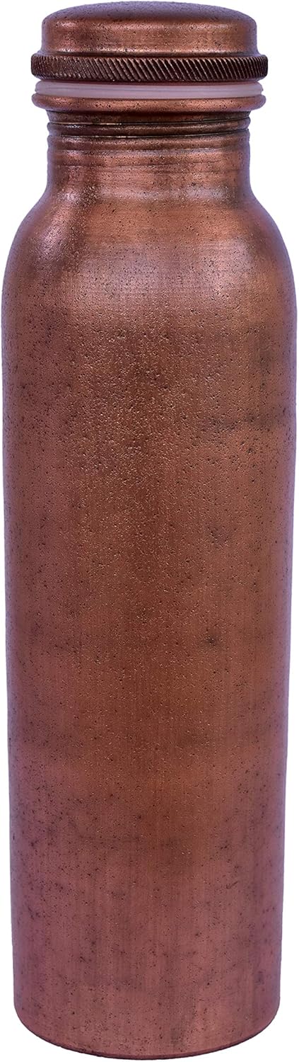De Kulture Handmade Vintage Pure Copper Water Bottle with Cap - Ideal Drinkware with Ayurveda Benefits, 2.75x10 Inches