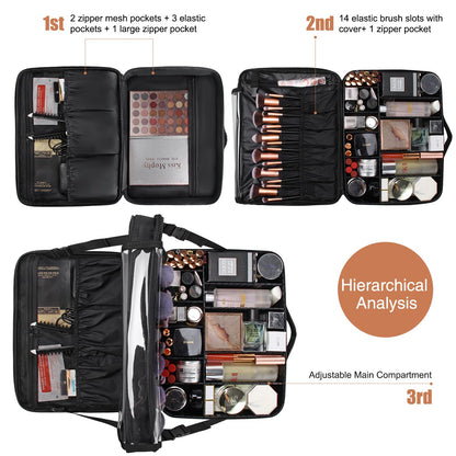 Relavel Extra Large Makeup Case with Plastic Dividers Washable and Easy to Clean, Travel Makeup Train Case Professional Makeup Artist Bag Portable Nail Organizer Box Art Supply Case (Black)