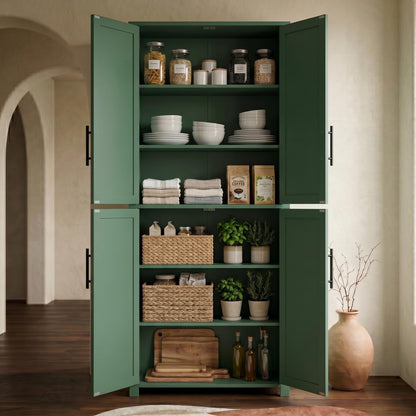 Casaphoria Kitchen Pantry Cabinet, 67" Tall Freestanding Kitchen Cabinet with 4 Adjustable Shelves, 28" W Storage Cabinet for Kitchen Pantry Organization (Green, Single)