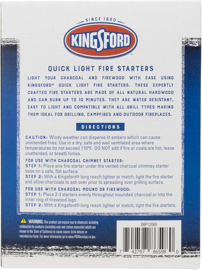 32 Count Kingsford Quick Light Fire Starter Rolls, All Natural Hardwood with Paraffin, Water Resistant and Easy