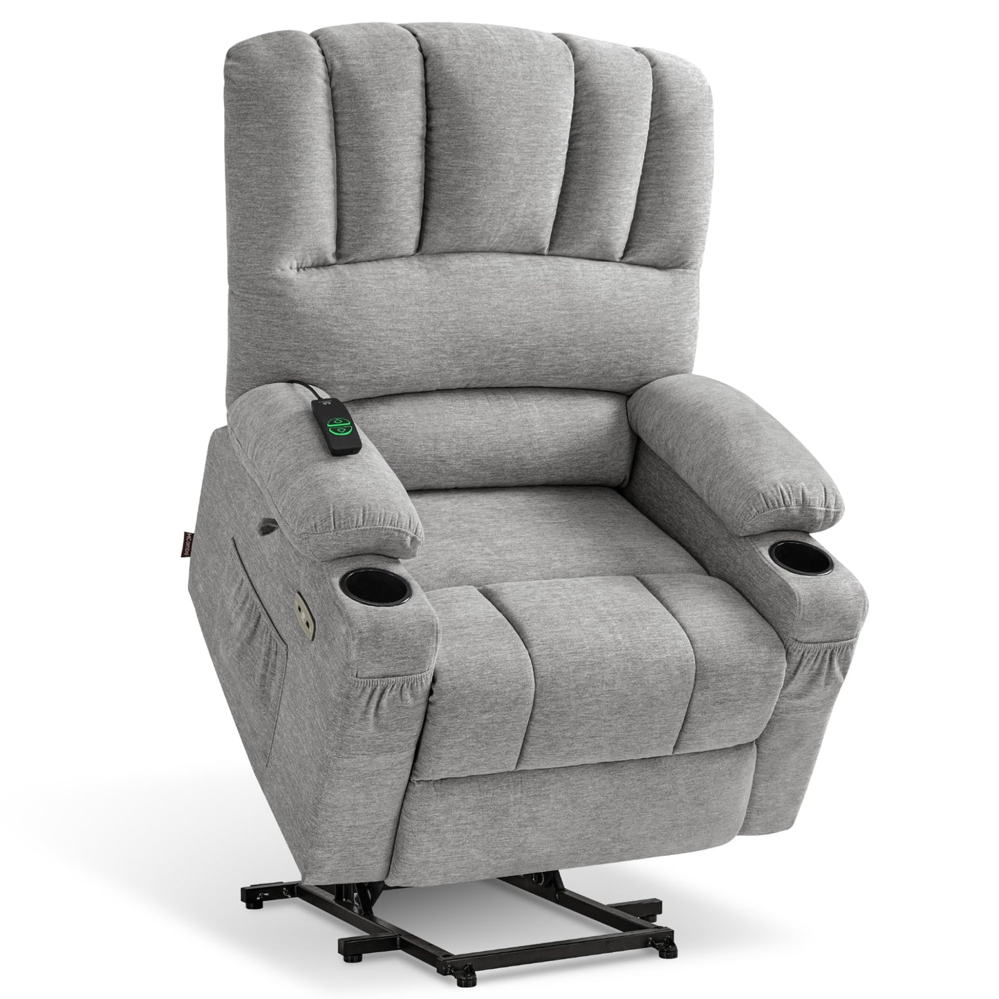 MCombo Power Lift Recliner Chair for Elderly, Lift Chair with Heat and Massage, USB &Type C Ports, Cup Holders, Fabric 7095 (Medium, Grey)