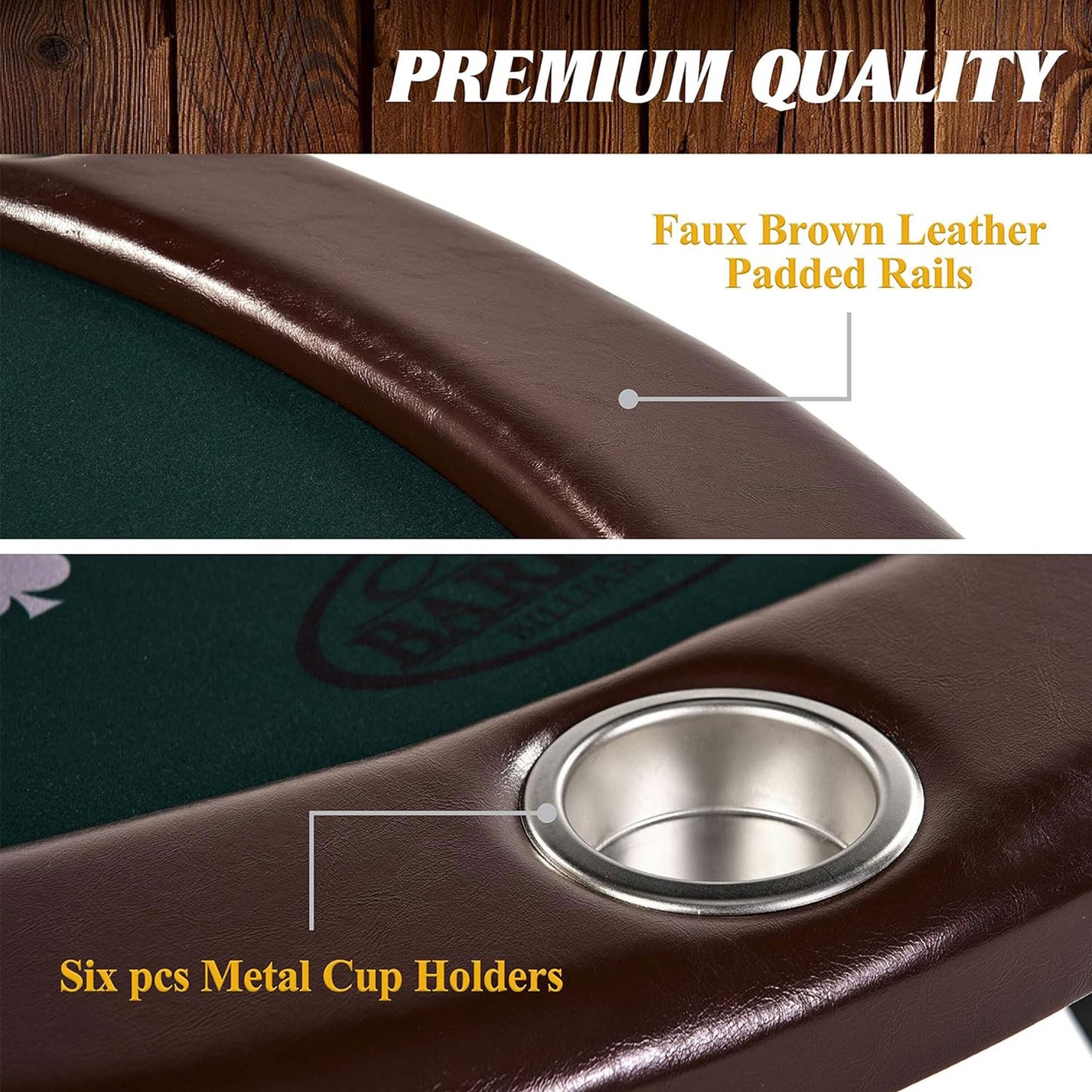 Barrington Billiards 6 Player Folding Round Card Table Casino Style 46 Inch Poker Table with Padded Rails, Cup Holders, and Poker Chips and Cards