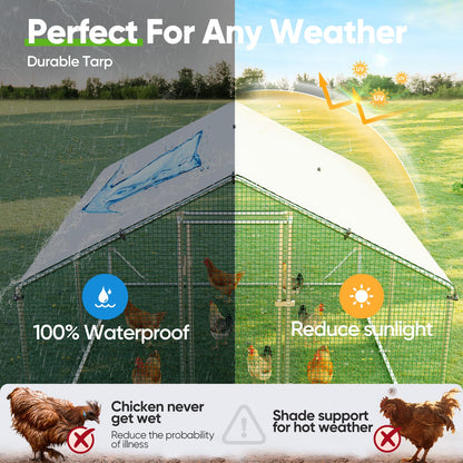 Quictent Large Metal Chicken Coop Run for 20+ Poultry with Metallic Perch, Side Hardware Cloth & Cover, Advanced Series Outdoor Walk-in Cage Hen Duck Rabbit Dog Pen Yard Farm House, 12x9x6.6FT