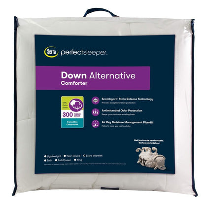 Serta Extra Warmth Down Alternative Box Stitched Comforter Air Dry Fiberfill, King, White