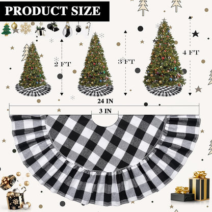 Yuboo Buffalo Plaid Tree Skirt, Black and White Check Mini 24 Inch for Tabletop Holiday Decor