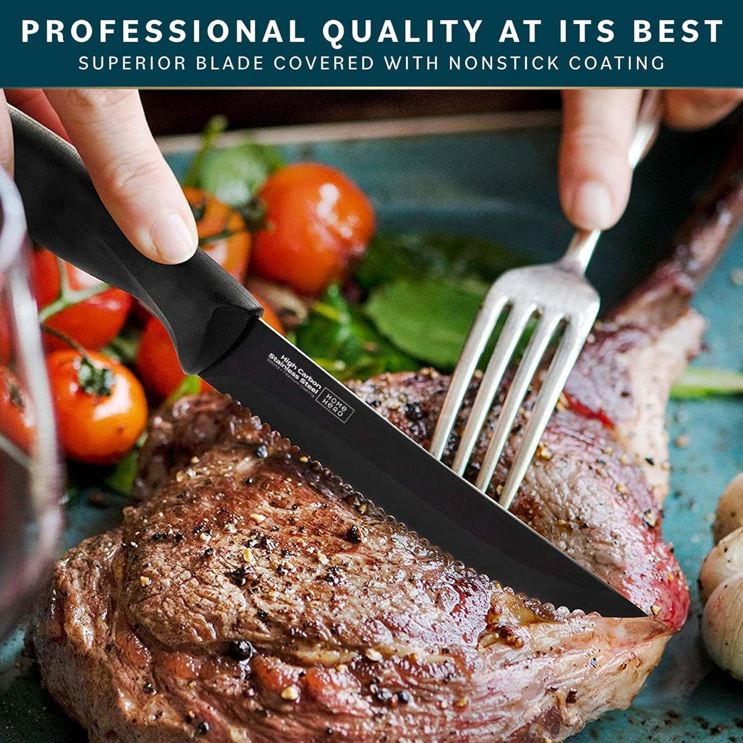 Home Hero 6 Pcs Steak Knives Set, High-Carbon Stainless Steel Razor-Sharp Serrated Knives with Ergonomic Handles