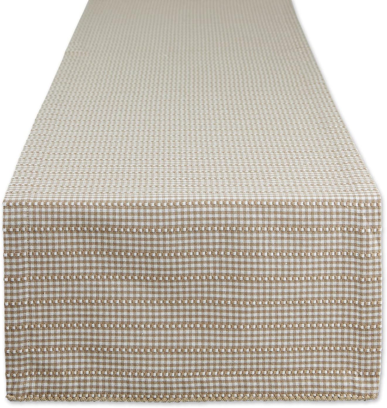 DII Farmhouse Gingham Checked Table Runner, 14x72, Stone