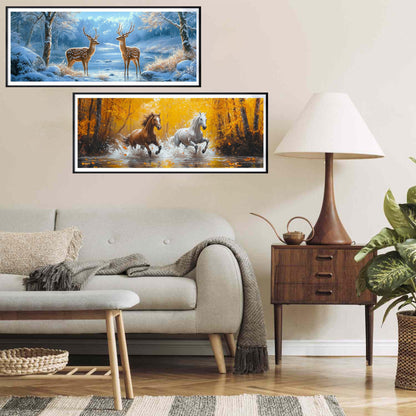 Yomiie 2 Pack Large Diamond Art Kits for Adults, Deers & Horses Diamond Painting Art Animals DIY Full Round Drill Kits, Rhinestone Diamond Crystal Craft Canvas Home Wall Decor 31.5x11.81 inch