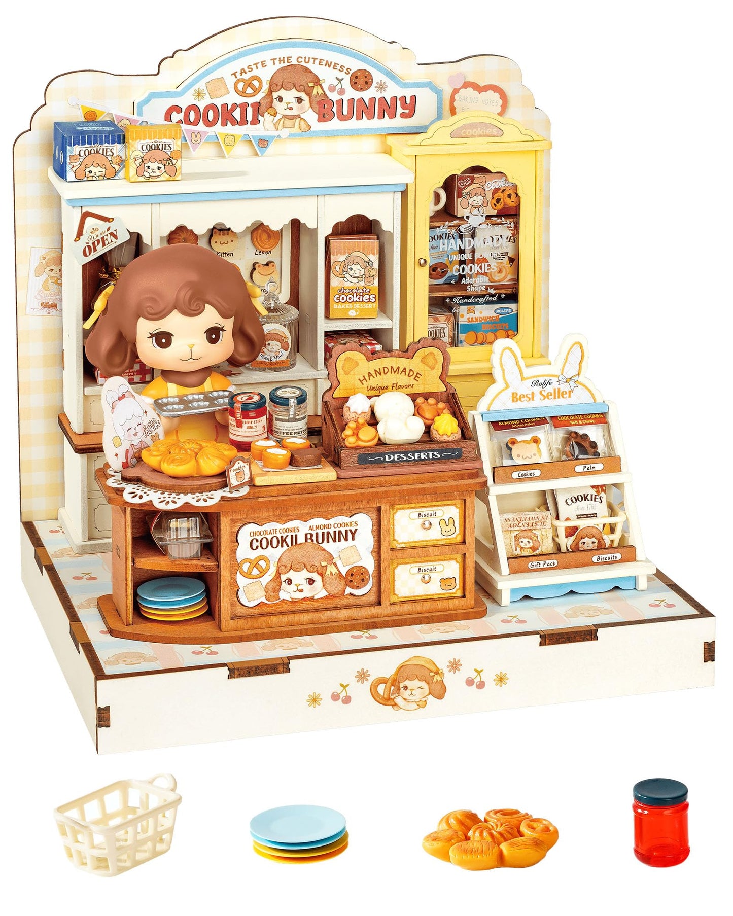 ROBOTIME DIY Miniature House Kit, Dollhouse Building Kit, Mini Wooden Furniture Kit for Adults, Birthday Christmas Craft Hobbies Gift（Cookii Bunny's Cookie Shop）