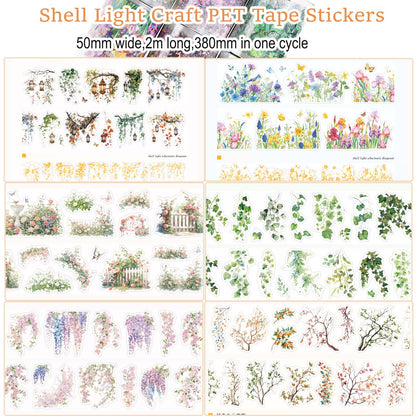 Suntova 6PCS Floral Washi Tape Stickers PET Tape Stickers for Journaling Botanical Flower Decorative Tapes for Crafts Scrapbooking Junk Journal Supplies Bullet Journaling (Flower 1)