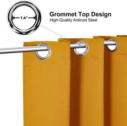 ChrisDowa Blackout Curtains - Thermal Insulated Grommet Room Darkening Panels, Mustard Yellow | 52W x 95L