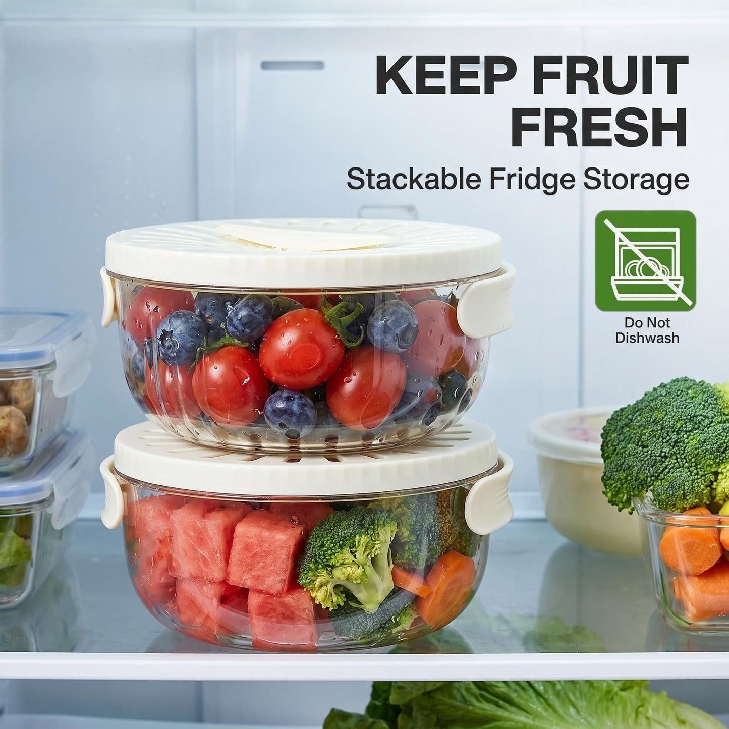 Multifunctional Fruit Washing Bowl with Strainer,2 in 1 Drain basket and Fruit Strainer Container with Lid,Fruit Washer Bowl for Kitchen,Fridge,Picnic & Camping(1QT)