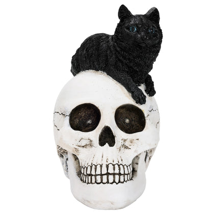 Yiosax Skull and Black Cat Halloween Decor, White, Yiosax-Halloween01