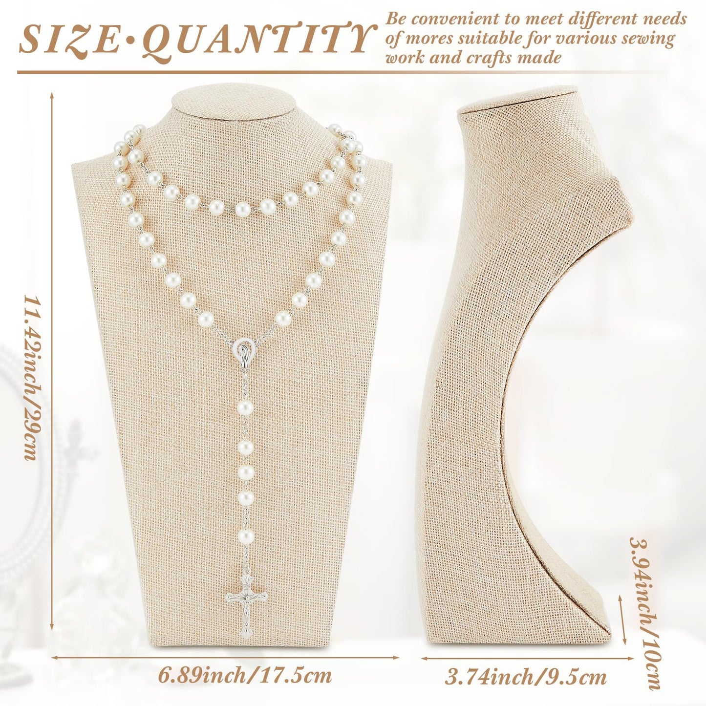 Kigley 3 Pcs Linen Jewelry Display Bust Necklace Display Stand Necklace Mannequin Holder for Jewelry Selling Trade Shows(Beige,11.42 x 6.89 Inch)