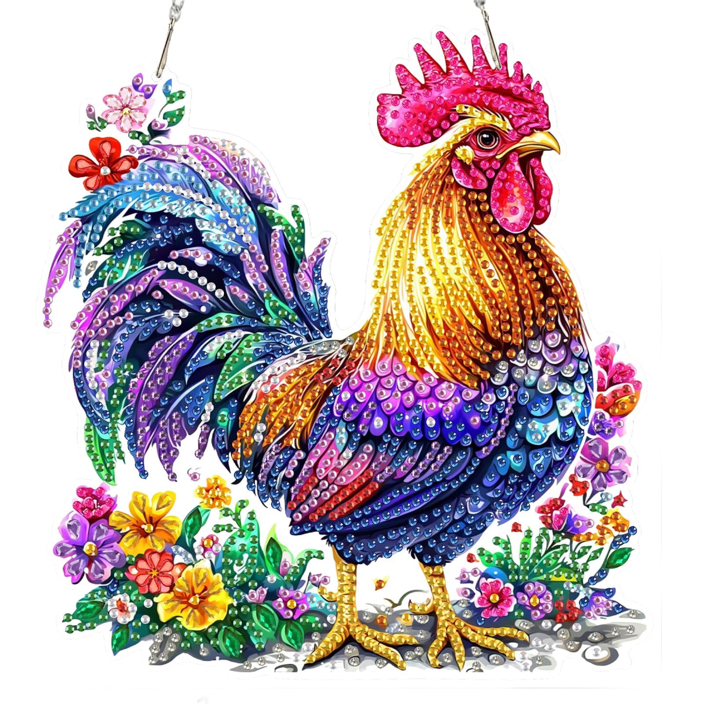 SENQAO Chicken Diamond Art Hanging Kit for Adult, Special Shaped Rhinestone, DIY Acrylic 5D Diamond Art Painting Window Pendants Home Garden Wall Hanging Kits Hanging Ornament