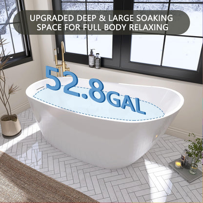 59" Free Standing Tub, Pure Acrylic Freestanding Bathtub, Stylish Stand Alone Contemporary Deep Soaking Bath Tub, cUPC Certified SY9950 (Glossy White)