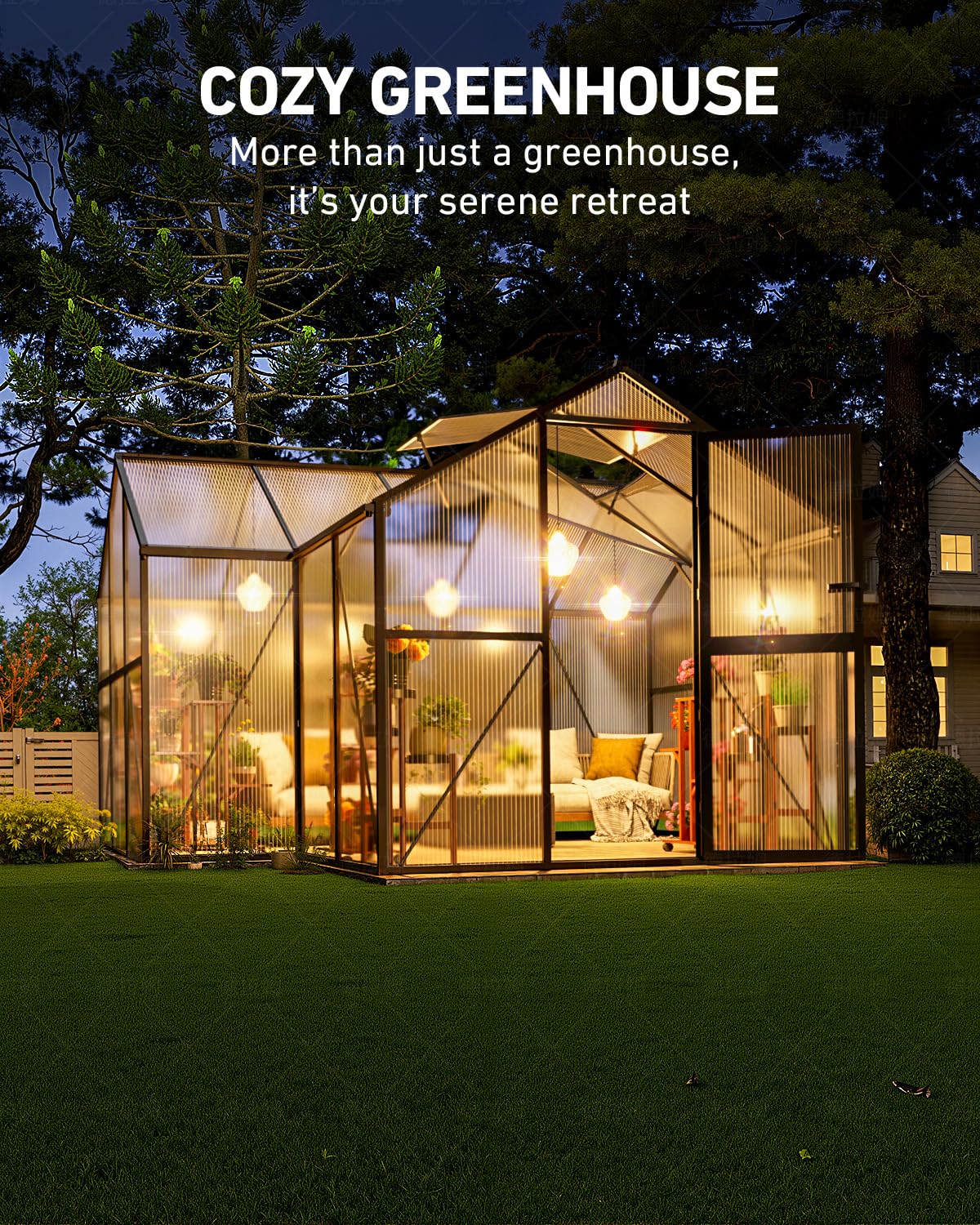 12x12 FT T-Shape Greenhouses, Polycarbonate Green House with UV Protection, Heavy Duty Greenhouse with Windproof Aluminum Frame, Roof Vent & Quick-Install Design for Backyard or Garden Use