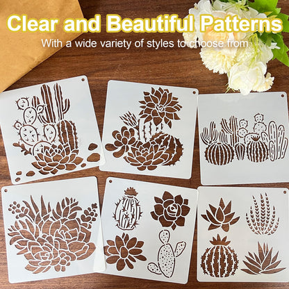 25 PCS Cactus Stencils for Painting, Stencils for Crafts Reusable 6 x 6 Inch Succulent Templates for Wood Signs Journals Planters Canvas and Desert Decor
