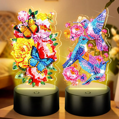 VIHOSE 2 Pcs Diamond Painting Night Light Butterfly&Birds Diamond Art Lamp DIY Light up Crafts Desktop Ornaments for Adults DIY Beginner Table Tabletop Decor Bedrooms Living Room