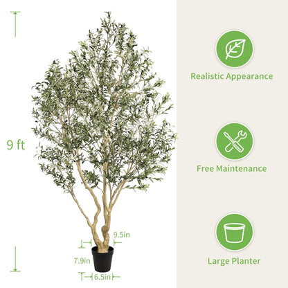 Realead Artificial Olive Tree 9ft - Large Faux Olive Tree with Realistic Leaves and Olives - Full and Grand Design Fake Olive Tree with Sturdy Base for Indoor Home Office Decor