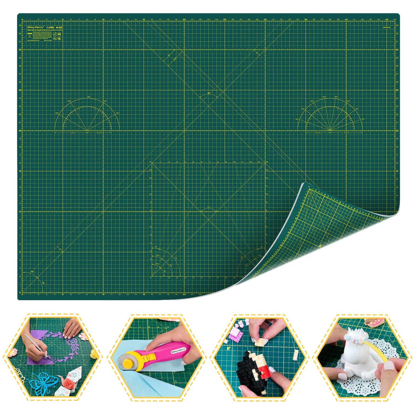 Shiny Merry Self Healing Cutting Mat A2 18"x24" – Double Sided 5-Ply Craft Mat for Sewing, Quilting, Fabric, Scrapbooking – Green/Green