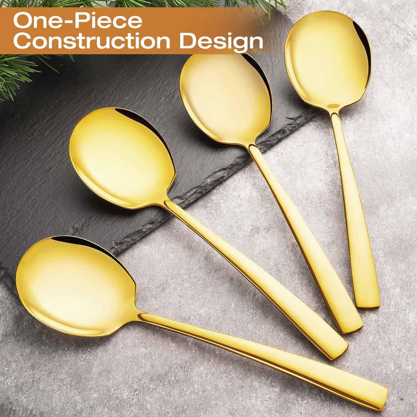 Stainless Steel Serving Spoons Large 9.2-Inch Gold Serving Spoon 8-Piece Big Serving Utensil Set for Buffet, Parties, Catering - Dishwasher Safe(8-Pieces, Gold)