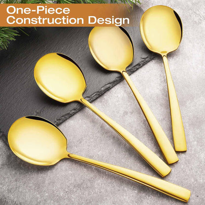 Stainless Steel Serving Spoons Large 9.2-Inch Gold Serving Spoon 8-Piece Big Serving Utensil Set for Buffet, Parties, Catering - Dishwasher Safe(8-Pieces, Gold)