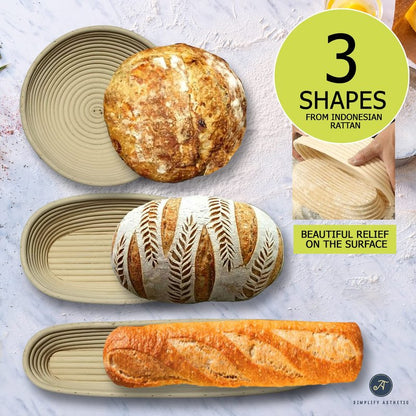 Premium Banneton Bread Proofing Basket - A Complete Sourdough Bread Baking Kit - Bread Baking Supplies - Sourdough Starter Jar Kit