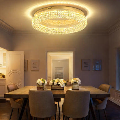 ykolupty 40'' Crystal Chandelier for Living Room Large Chandeliers for Living Room Crystal Flat Mounted Ceiling Lights Dining Room Bedroom Dimmable 2700-6000K (Gold Chandelier)